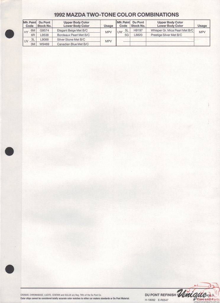 1992 Mazda Paint Charts DuPont 3